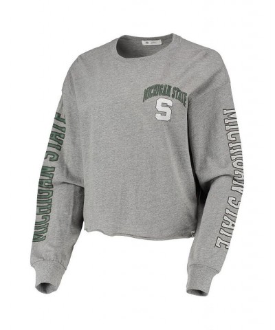 Women's '47 Heathered Gray Michigan State Spartans Ultra Max Parkway Long Sleeve Cropped T-shirt Heathered Gray $24.20 Tops