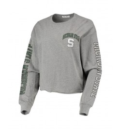 Women's '47 Heathered Gray Michigan State Spartans Ultra Max Parkway Long Sleeve Cropped T-shirt Heathered Gray $24.20 Tops