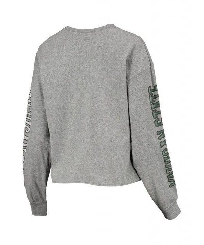 Women's '47 Heathered Gray Michigan State Spartans Ultra Max Parkway Long Sleeve Cropped T-shirt Heathered Gray $24.20 Tops