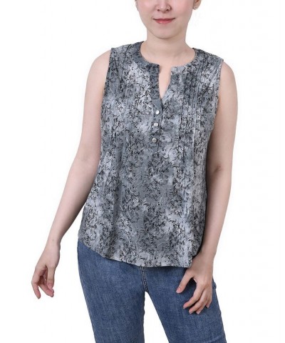 Petite Sleeveless Jacquard Y-neck Top Gray Floral $13.33 Tops