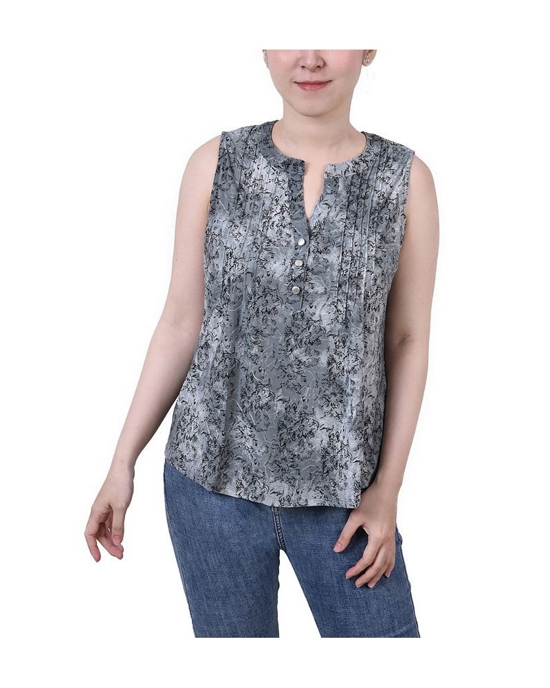 Petite Sleeveless Jacquard Y-neck Top Gray Floral $13.33 Tops