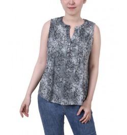 Petite Sleeveless Jacquard Y-neck Top Gray Floral $13.33 Tops