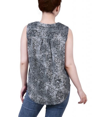 Petite Sleeveless Jacquard Y-neck Top Gray Floral $13.33 Tops