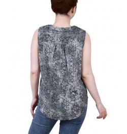 Petite Sleeveless Jacquard Y-neck Top Gray Floral $13.33 Tops