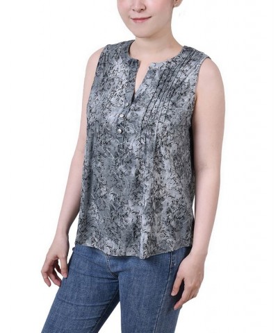 Petite Sleeveless Jacquard Y-neck Top Gray Floral $13.33 Tops