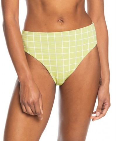 Juniors' Salty Shine Printed High-Leg Bikini Bottoms Linden Green Check Me Out $29.40 Swimsuits