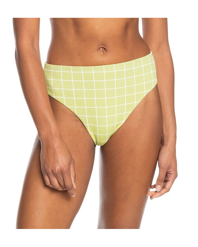 Juniors' Salty Shine Printed High-Leg Bikini Bottoms Linden Green Check Me Out $29.40 Swimsuits