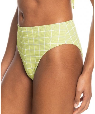 Juniors' Salty Shine Printed High-Leg Bikini Bottoms Linden Green Check Me Out $29.40 Swimsuits