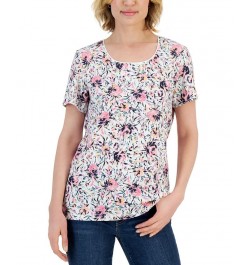 Petite Short-Sleeve Floral Scoop-Neck Top White $10.06 Tops