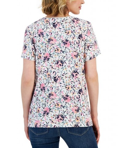 Petite Short-Sleeve Floral Scoop-Neck Top White $10.06 Tops