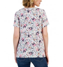 Petite Short-Sleeve Floral Scoop-Neck Top White $10.06 Tops