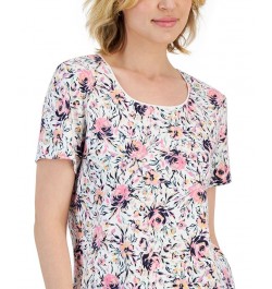 Petite Short-Sleeve Floral Scoop-Neck Top White $10.06 Tops