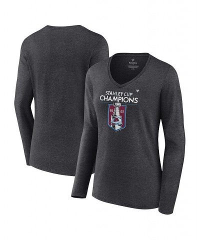 Women's Colorado Avalanche 2022 Stanley Cup Champions Locker Room V-Neck Long Sleeve T-shirt Heathered Charcoal $26.87 Tops