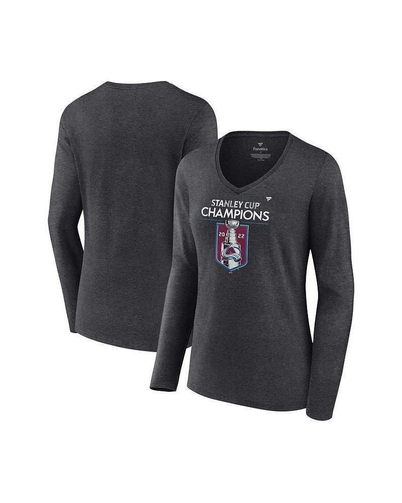 Women's Colorado Avalanche 2022 Stanley Cup Champions Locker Room V-Neck Long Sleeve T-shirt Heathered Charcoal $26.87 Tops