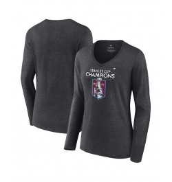 Women's Colorado Avalanche 2022 Stanley Cup Champions Locker Room V-Neck Long Sleeve T-shirt Heathered Charcoal $26.87 Tops