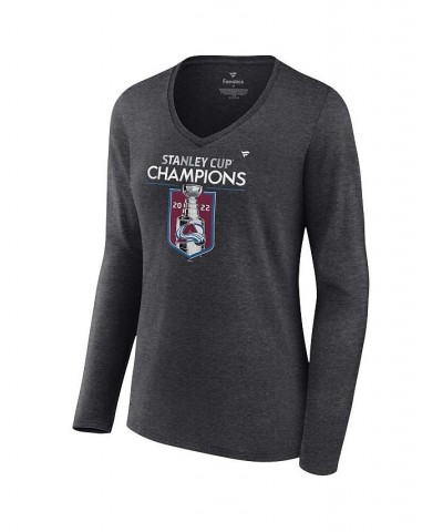 Women's Colorado Avalanche 2022 Stanley Cup Champions Locker Room V-Neck Long Sleeve T-shirt Heathered Charcoal $26.87 Tops