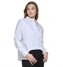 Women's Cinched Waist High Low Shirt White $47.76 Tops