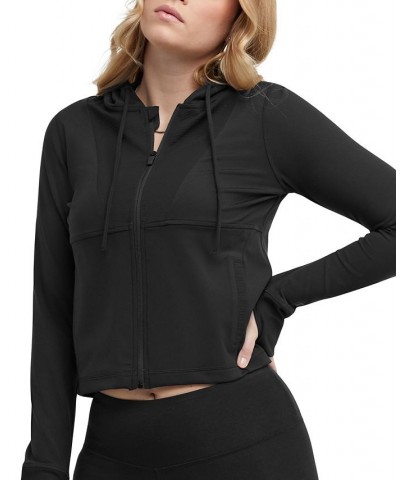 Women's Soft Touch Zip-Front Hooded Jacket Black $38.25 Jackets