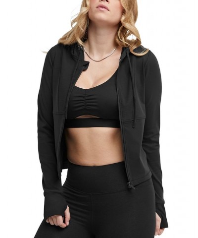 Women's Soft Touch Zip-Front Hooded Jacket Black $38.25 Jackets