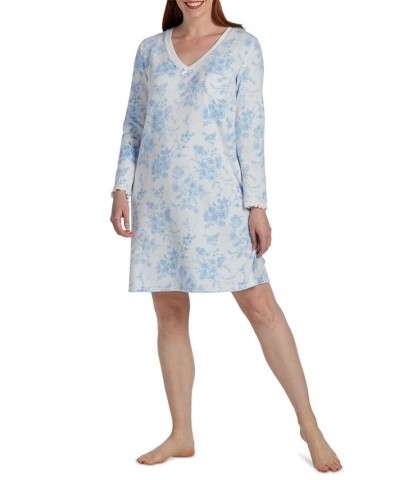 Women's Floral-Print Long-Sleeve Nightgown Blue Floral On Ivory $24.51 Sleepwear