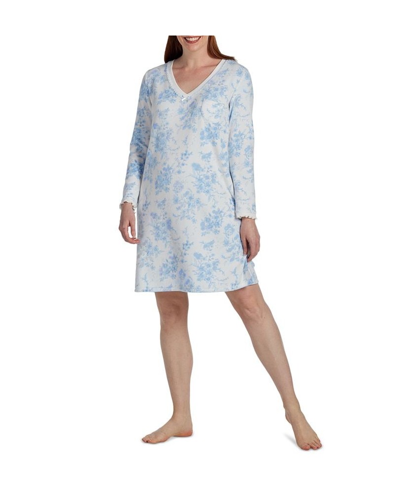 Women's Floral-Print Long-Sleeve Nightgown Blue Floral On Ivory $24.51 Sleepwear