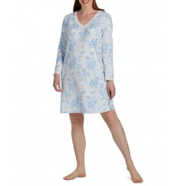 Women's Floral-Print Long-Sleeve Nightgown Blue Floral On Ivory $24.51 Sleepwear