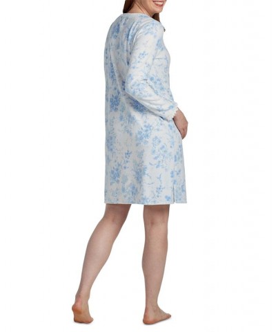 Women's Floral-Print Long-Sleeve Nightgown Blue Floral On Ivory $24.51 Sleepwear