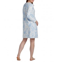 Women's Floral-Print Long-Sleeve Nightgown Blue Floral On Ivory $24.51 Sleepwear