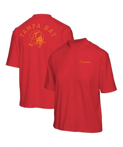 Women's Red Tampa Bay Buccaneers Half-Sleeve Mock Neck T-shirt Red $23.00 Tops