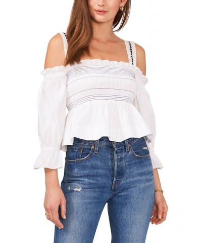 Women's Cotton Smocked Top Ultra White $13.79 Tops