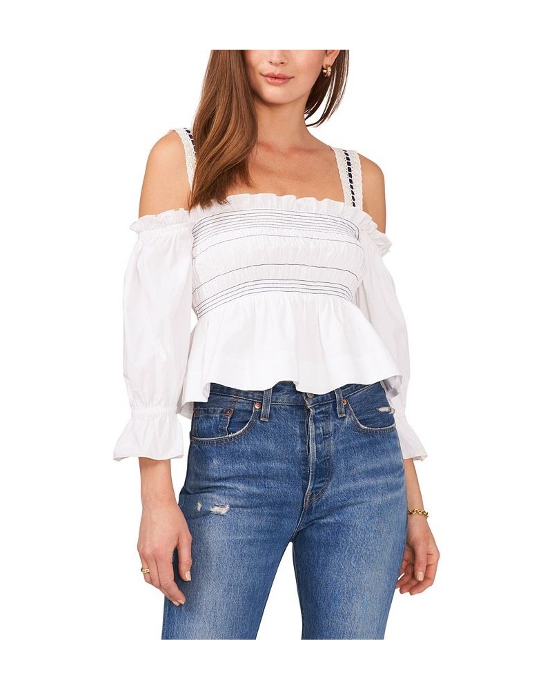 Women's Cotton Smocked Top Ultra White $13.79 Tops