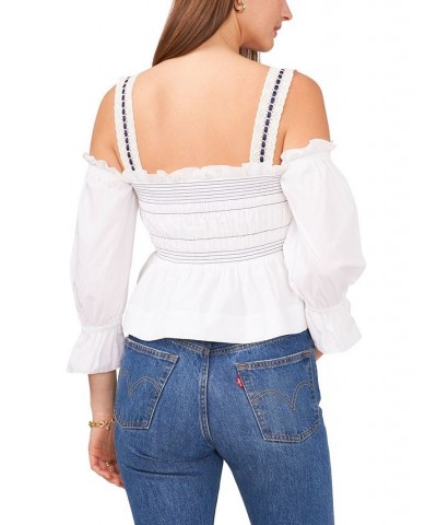 Women's Cotton Smocked Top Ultra White $13.79 Tops