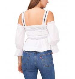 Women's Cotton Smocked Top Ultra White $13.79 Tops