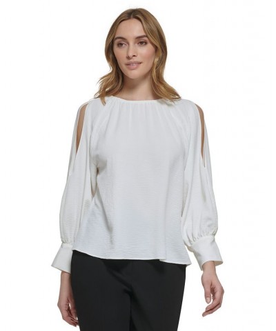 Women's Long Sleeve Cold Shoulder Blouse White $43.78 Tops