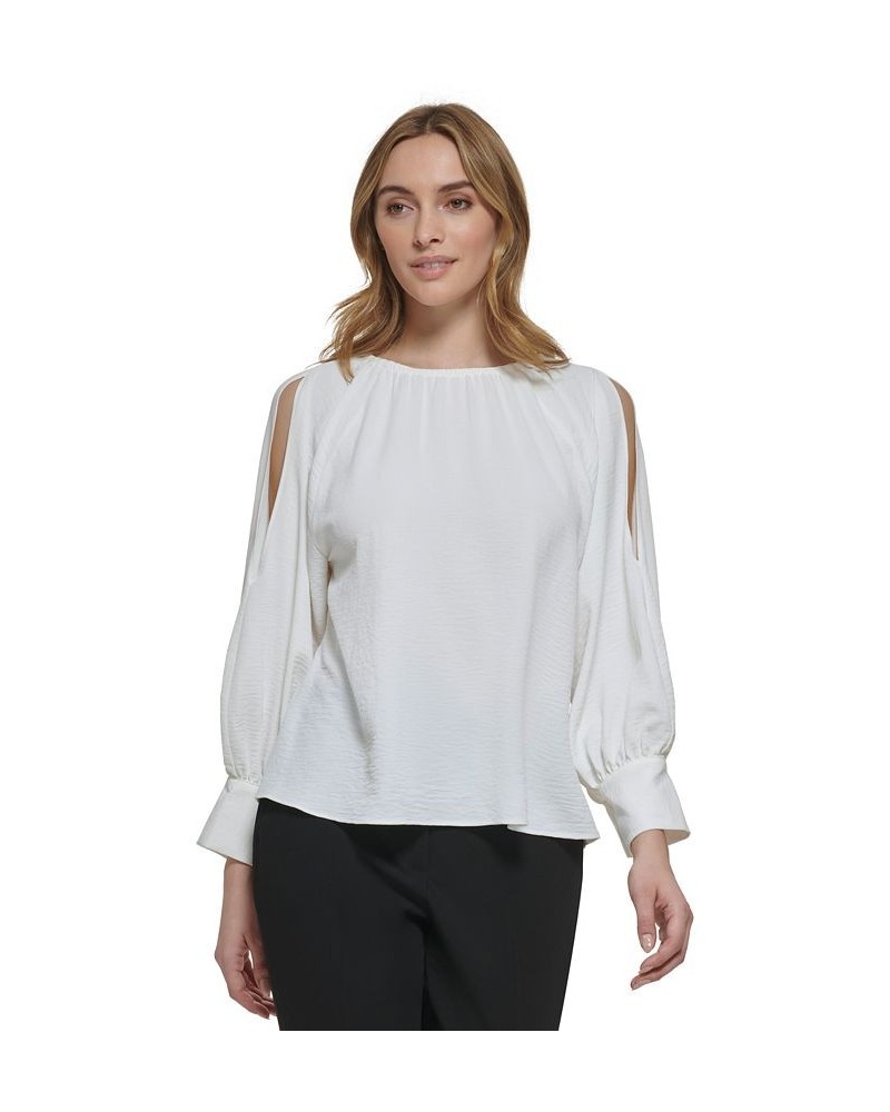 Women's Long Sleeve Cold Shoulder Blouse White $43.78 Tops