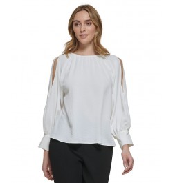 Women's Long Sleeve Cold Shoulder Blouse White $43.78 Tops