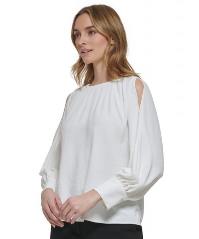 Women's Long Sleeve Cold Shoulder Blouse White $43.78 Tops