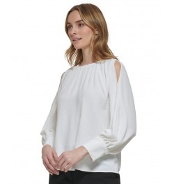 Women's Long Sleeve Cold Shoulder Blouse White $43.78 Tops