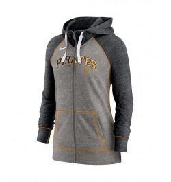 Women's Pittsburgh Pirates Split Wordmark Gym Vintage-Like Raglan Slub Full-Zip Hoodie Gray $34.85 Sweatshirts