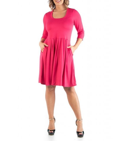 Women's Plus Size Fit and Flare Dress Pink $19.58 Dresses