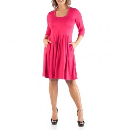 Women's Plus Size Fit and Flare Dress Pink $19.58 Dresses