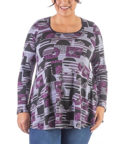 Plus Size Scoop Neck Long Sleeve Tunic Top Purple, Gray Multi $34.16 Tops
