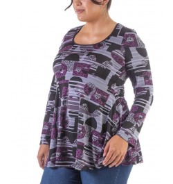 Plus Size Scoop Neck Long Sleeve Tunic Top Purple, Gray Multi $34.16 Tops