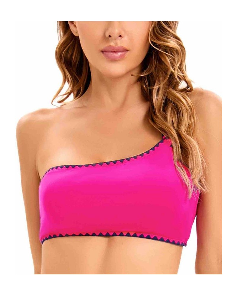 Women's Shell-Stitch Asymmetric Swim Top Pink $43.12 Swimsuits