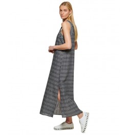 Women's Striped Double V-Neck Maxi Dress Black Ice Grey Multi $59.77 Dresses