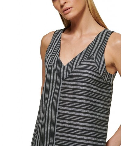 Women's Striped Double V-Neck Maxi Dress Black Ice Grey Multi $59.77 Dresses