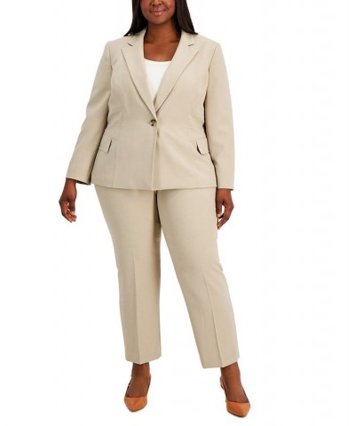 Plus Size Multi-Seam One-Button Slim-Leg Pant Suit Straw $54.60 Suits