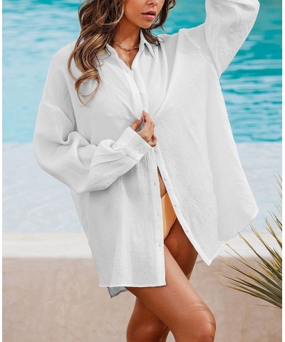 Women's X STASSIE Escape Sheer Chiffon Oversized Cover-Up Shirt White $34.79 Swimsuits