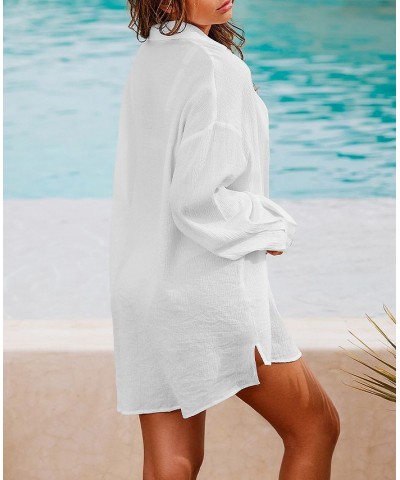 Women's X STASSIE Escape Sheer Chiffon Oversized Cover-Up Shirt White $34.79 Swimsuits