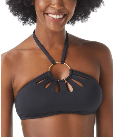 Logo Ring Cutout Halter Bikini Top & Bottoms Black $39.20 Swimsuits